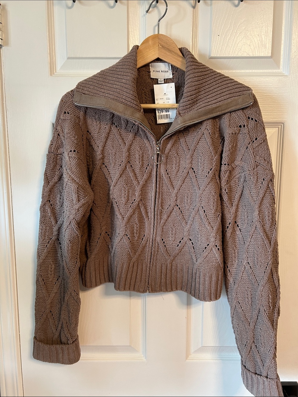 Pink Rose Dusty Mauve Knit Zip Cardigan
